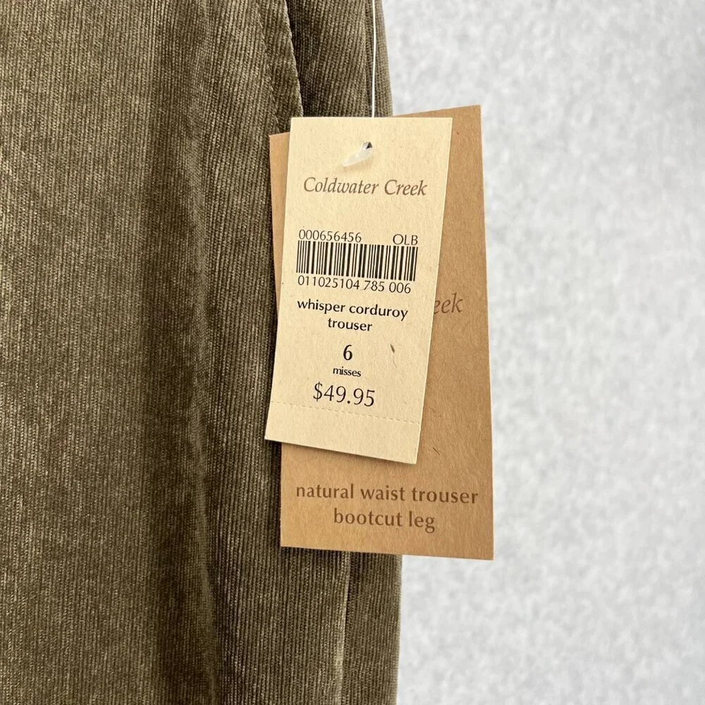Coldwater Creek Womens Whisper Corduroy Tousers Pants Size 6 Green Brown NEW - Picture 6 of 15